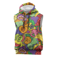 Hawaii Fruits Hippie Style Sleeveless Hoodie Vibrant Colorful