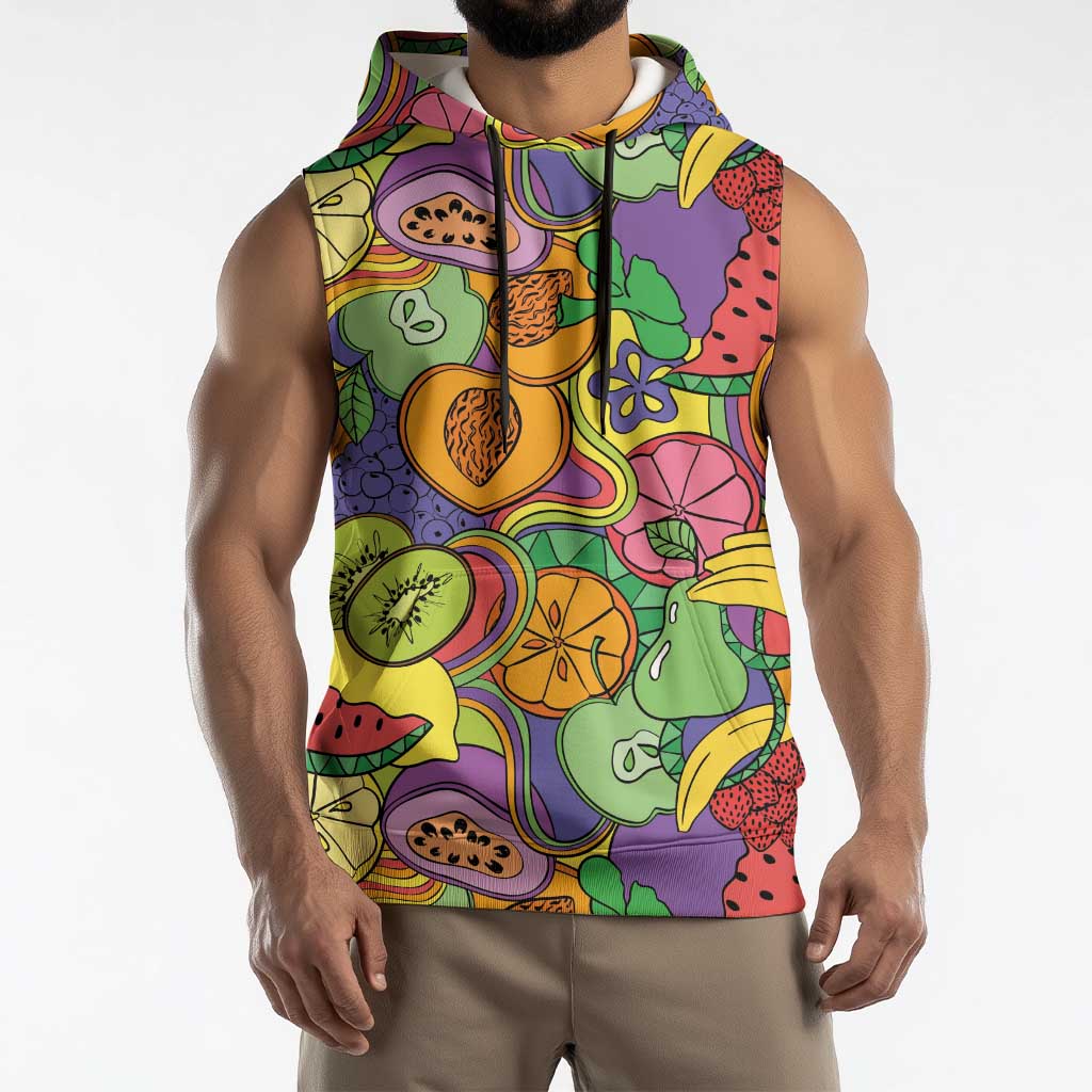 Hawaii Fruits Hippie Style Sleeveless Hoodie Vibrant Colorful