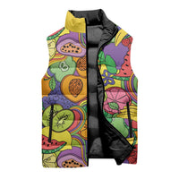 Hawaii Fruits Hippie Style Sleeveless Puffer Jacket Vibrant Colorful
