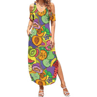 Hawaii Fruits Hippie Style Summer Maxi Dress Vibrant Colorful