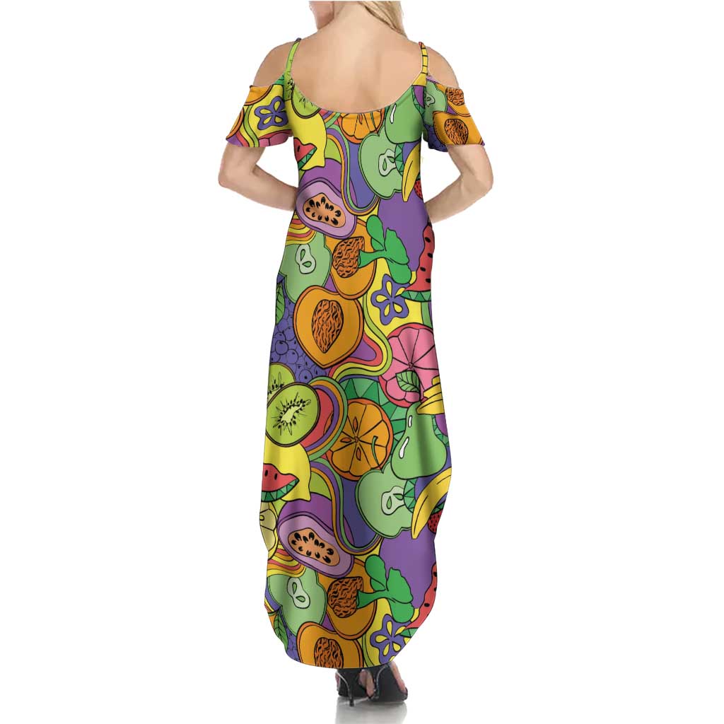 Hawaii Fruits Hippie Style Summer Maxi Dress Vibrant Colorful