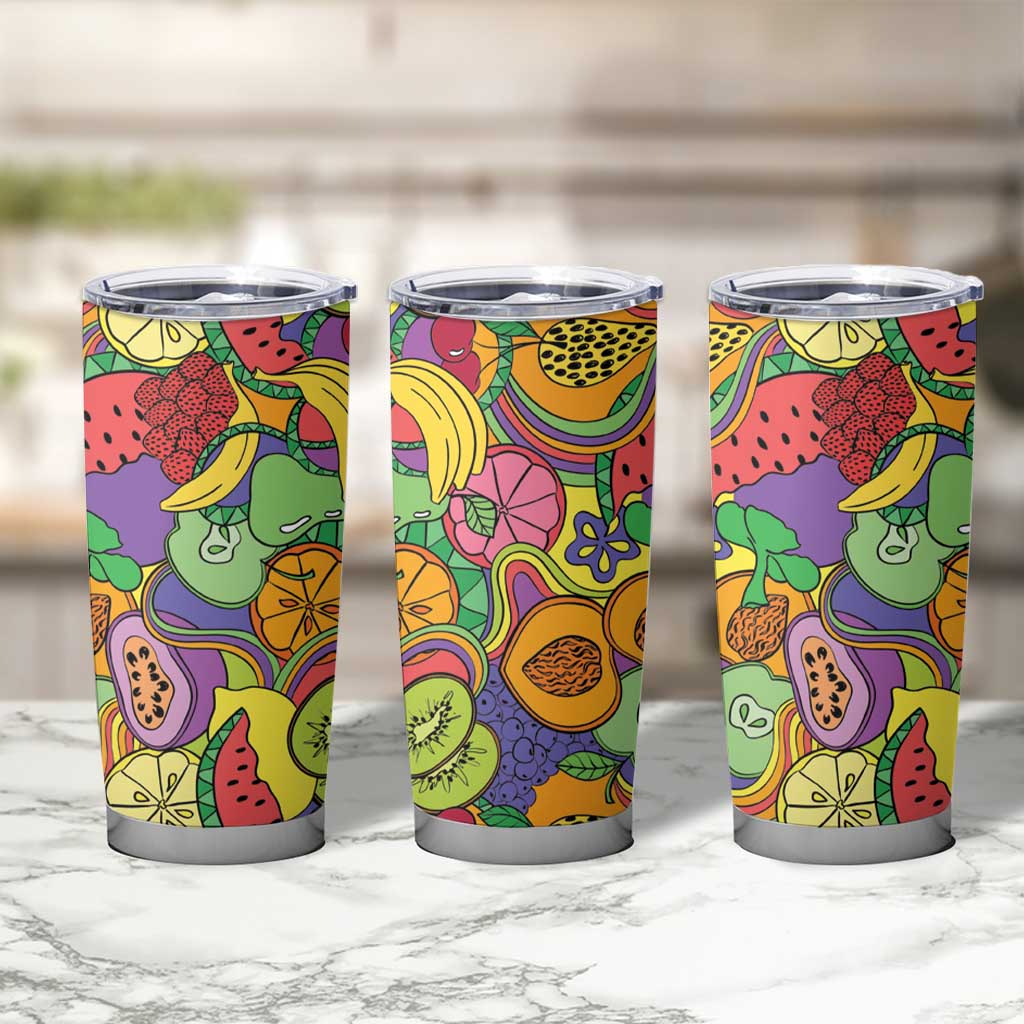 Hawaii Fruits Hippie Style Tumbler Cup Vibrant Colorful