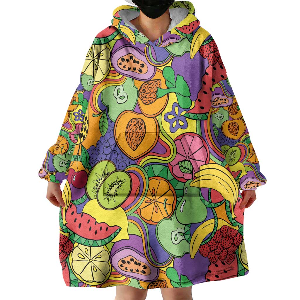 Hawaii Fruits Hippie Style Wearable Blanket Hoodie Vibrant Colorful