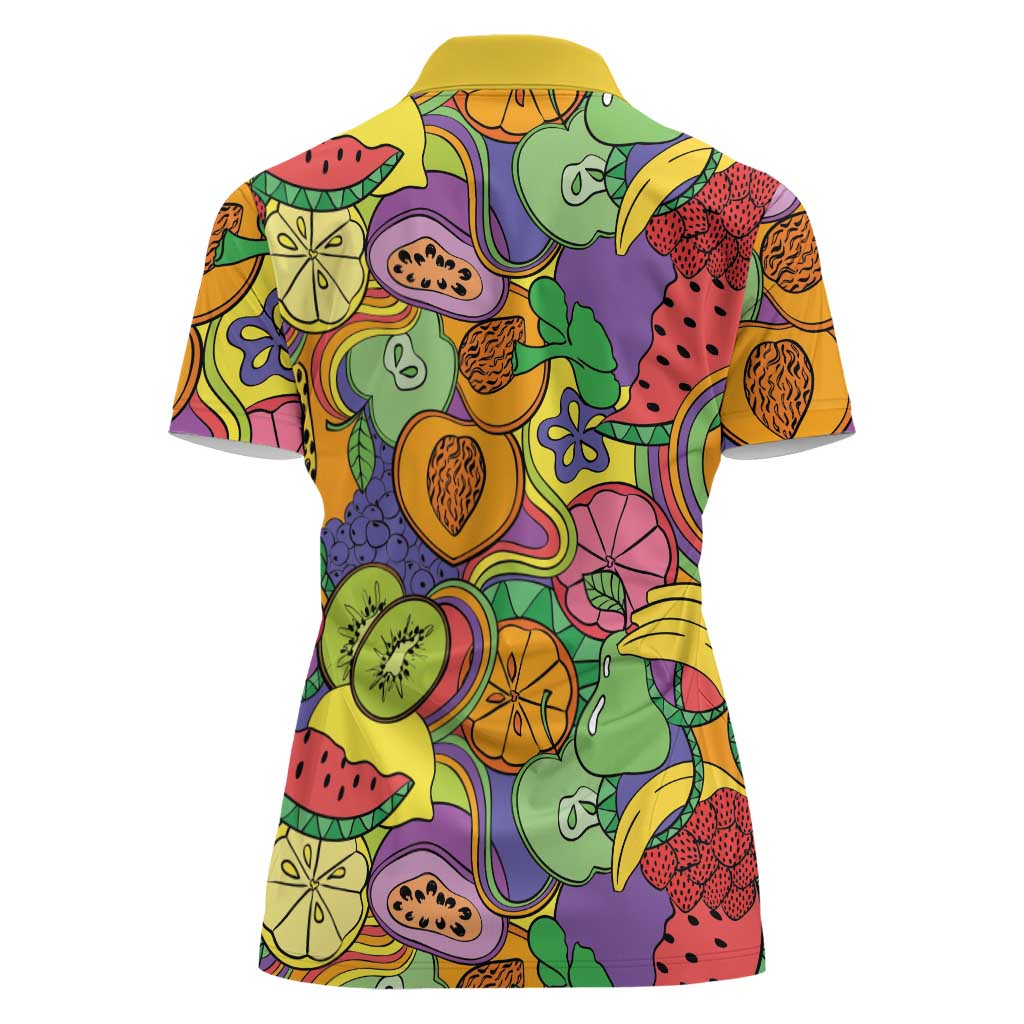 Hawaii Fruits Hippie Style Women Polo Shirt Vibrant Colorful