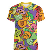 Hawaii Fruits Hippie Style Women V-Neck T-Shirt Vibrant Colorful