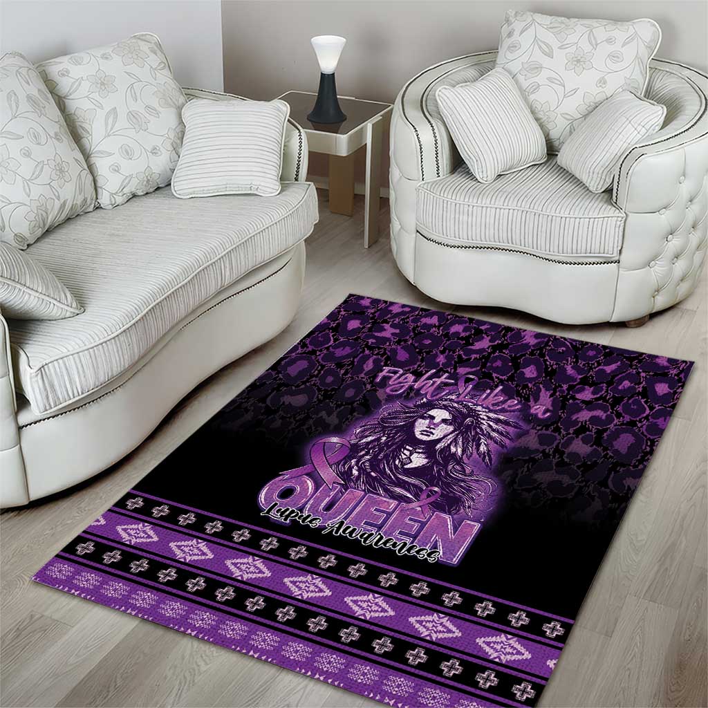 Native American Lupus Girl Area Rug Fight Like a Queen