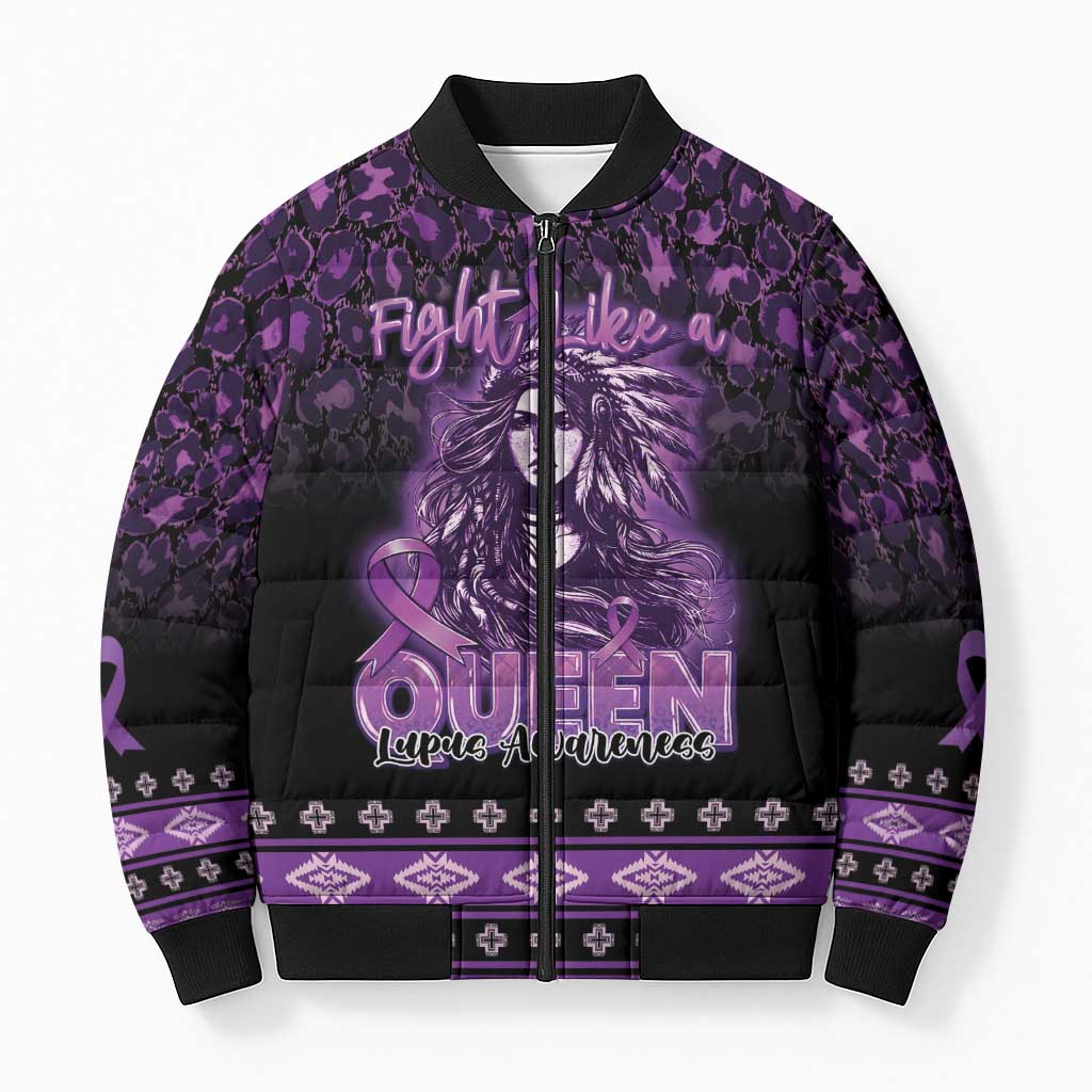 Personalized Native American Lupus Girl Bomber Puffer Jacket Fight Like a Queen