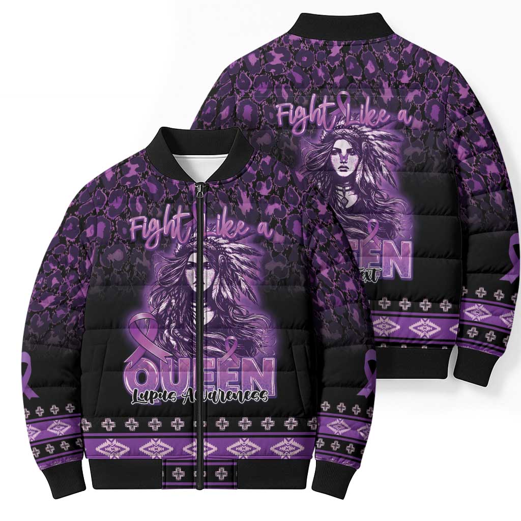 Personalized Native American Lupus Girl Bomber Puffer Jacket Fight Like a Queen