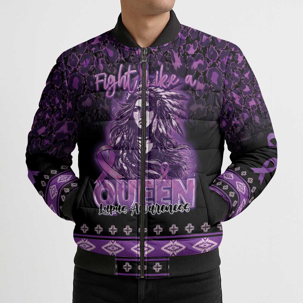 Personalized Native American Lupus Girl Bomber Puffer Jacket Fight Like a Queen