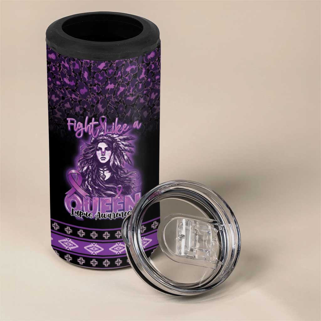 Personalized Native American Lupus Girl 4 in 1 Can Cooler Tumbler Fight Like a Queen