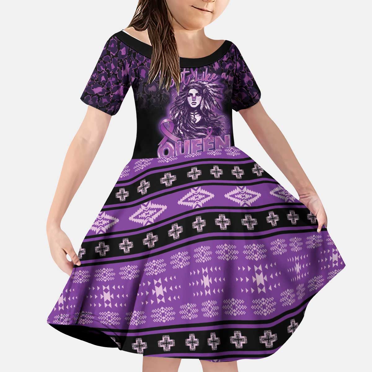 Personalized Native American Lupus Girl Kid Short Sleeve Dress Fight Like a Queen