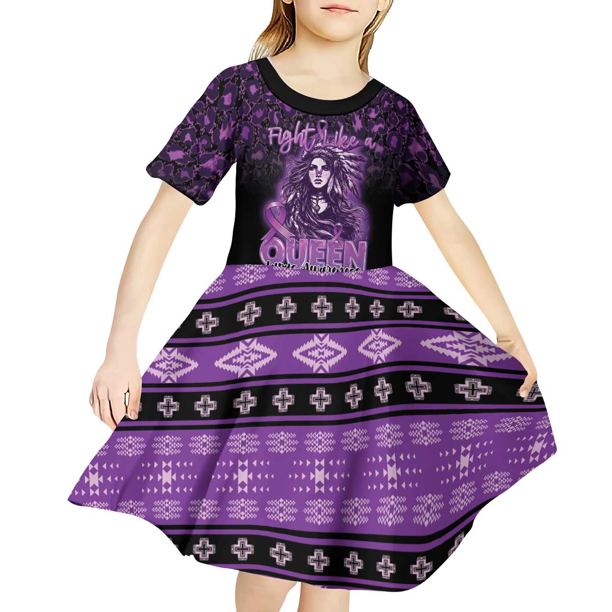 Personalized Native American Lupus Girl Kid Short Sleeve Dress Fight Like a Queen