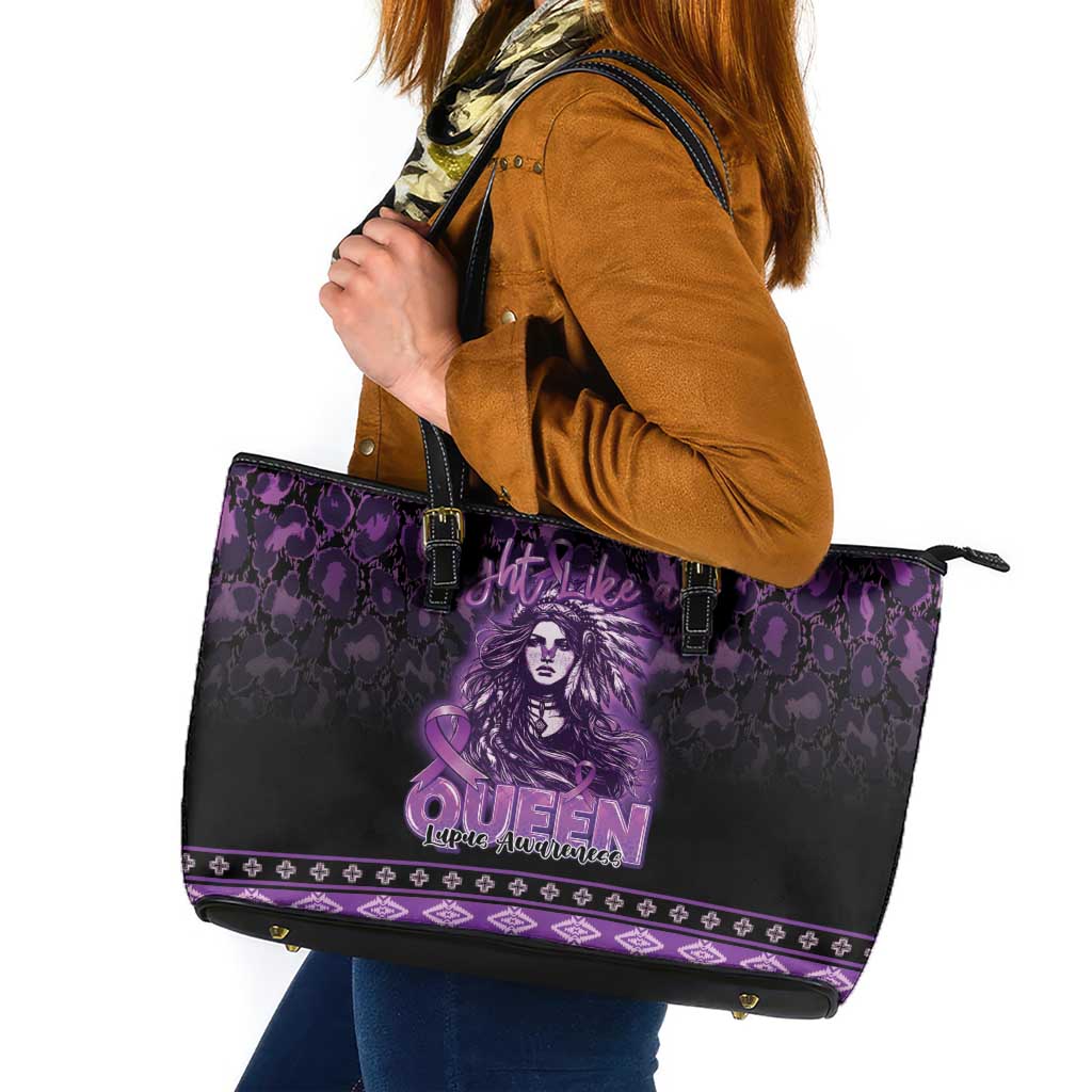 Native American Lupus Girl Leather Tote Bag Fight Like a Queen
