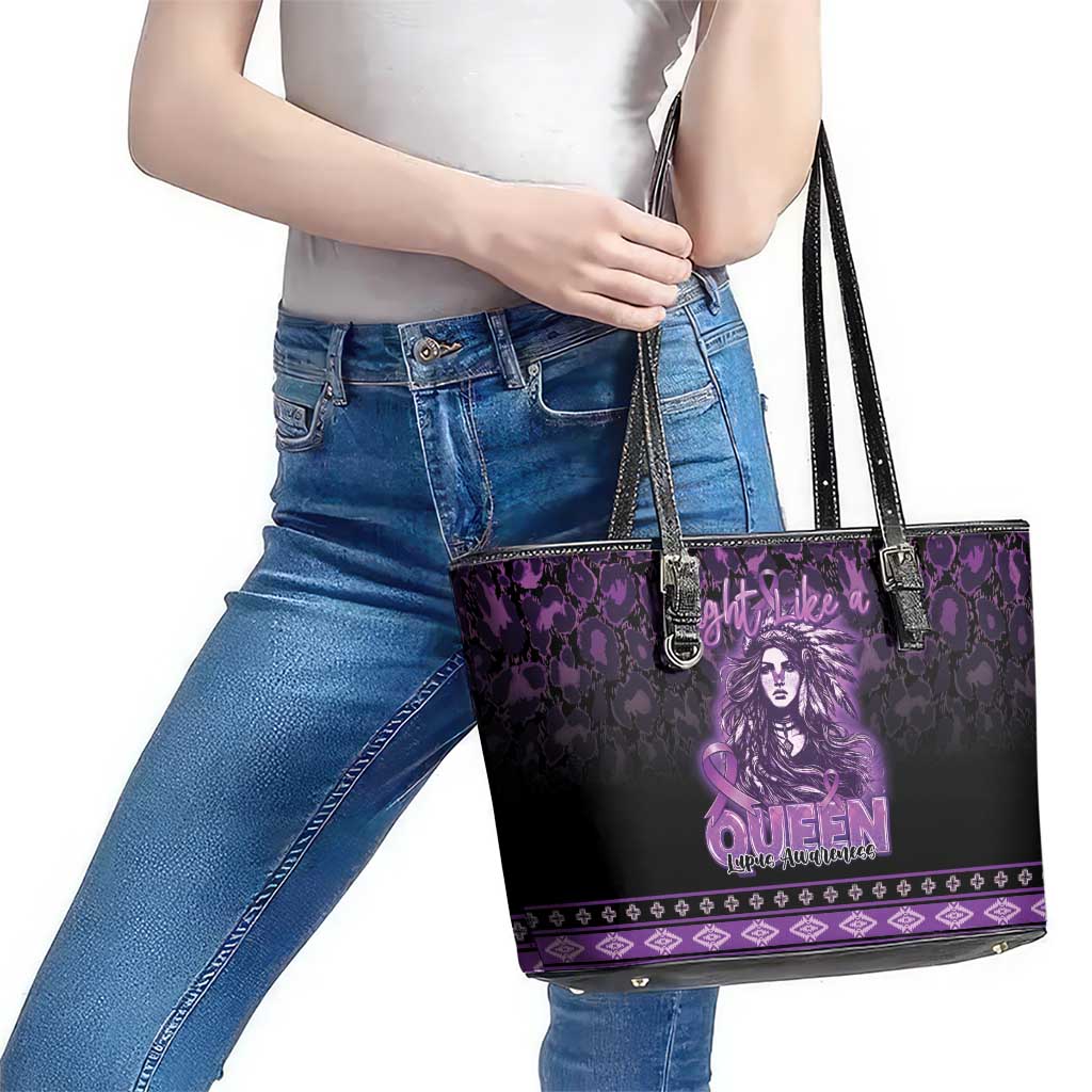 Native American Lupus Girl Leather Tote Bag Fight Like a Queen