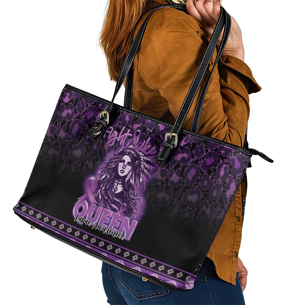 Native American Lupus Girl Leather Tote Bag Fight Like a Queen
