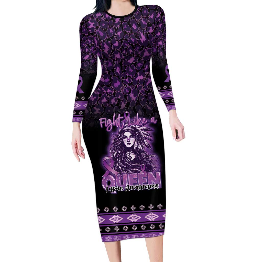 Personalized Native American Lupus Girl Long Sleeve Bodycon Dress Fight Like a Queen