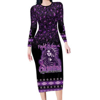 Personalized Native American Lupus Girl Long Sleeve Bodycon Dress Fight Like a Queen