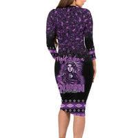 Personalized Native American Lupus Girl Long Sleeve Bodycon Dress Fight Like a Queen