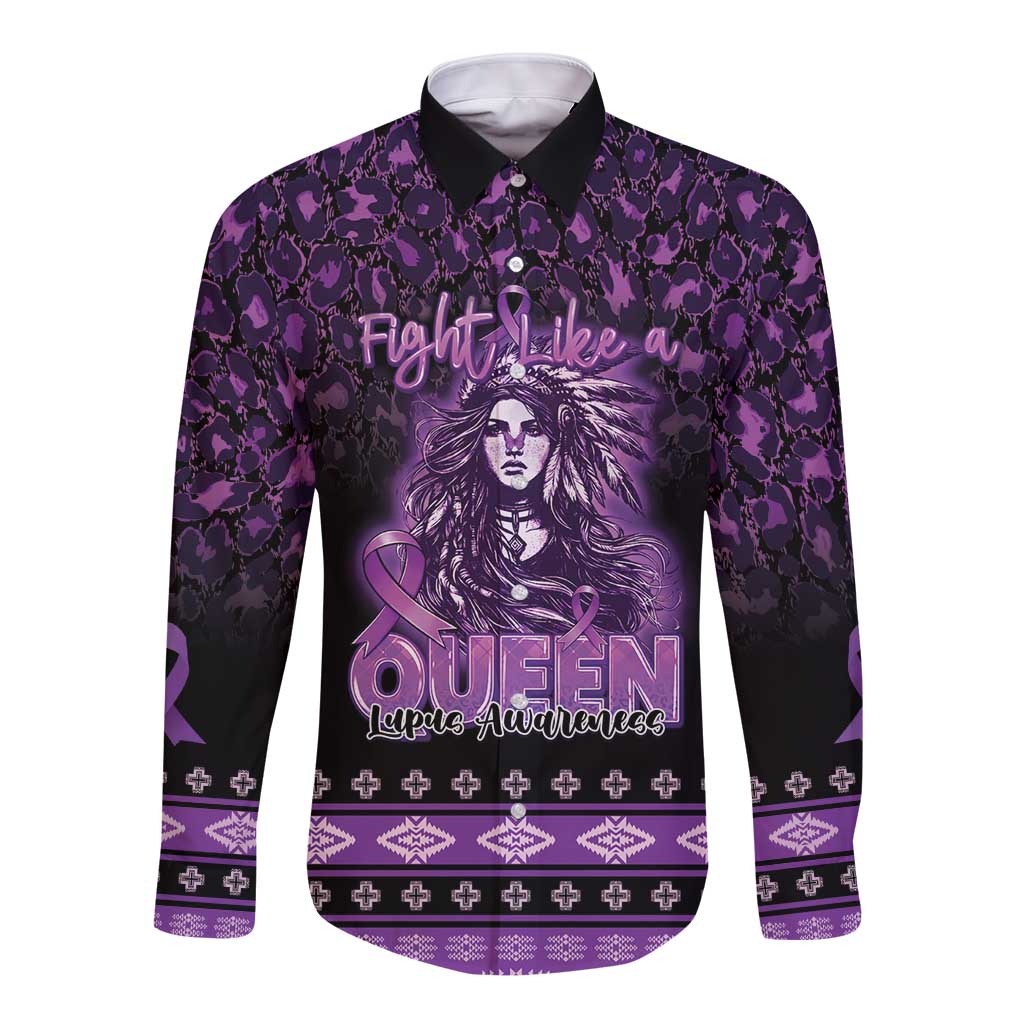 Personalized Native American Lupus Girl Long Sleeve Button Shirt Fight Like a Queen