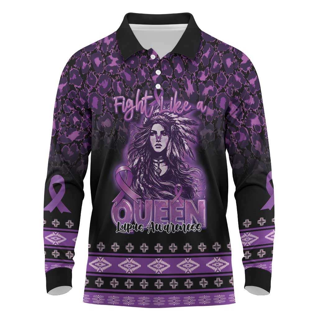 Personalized Native American Lupus Girl Long Sleeve Polo Shirt Fight Like a Queen