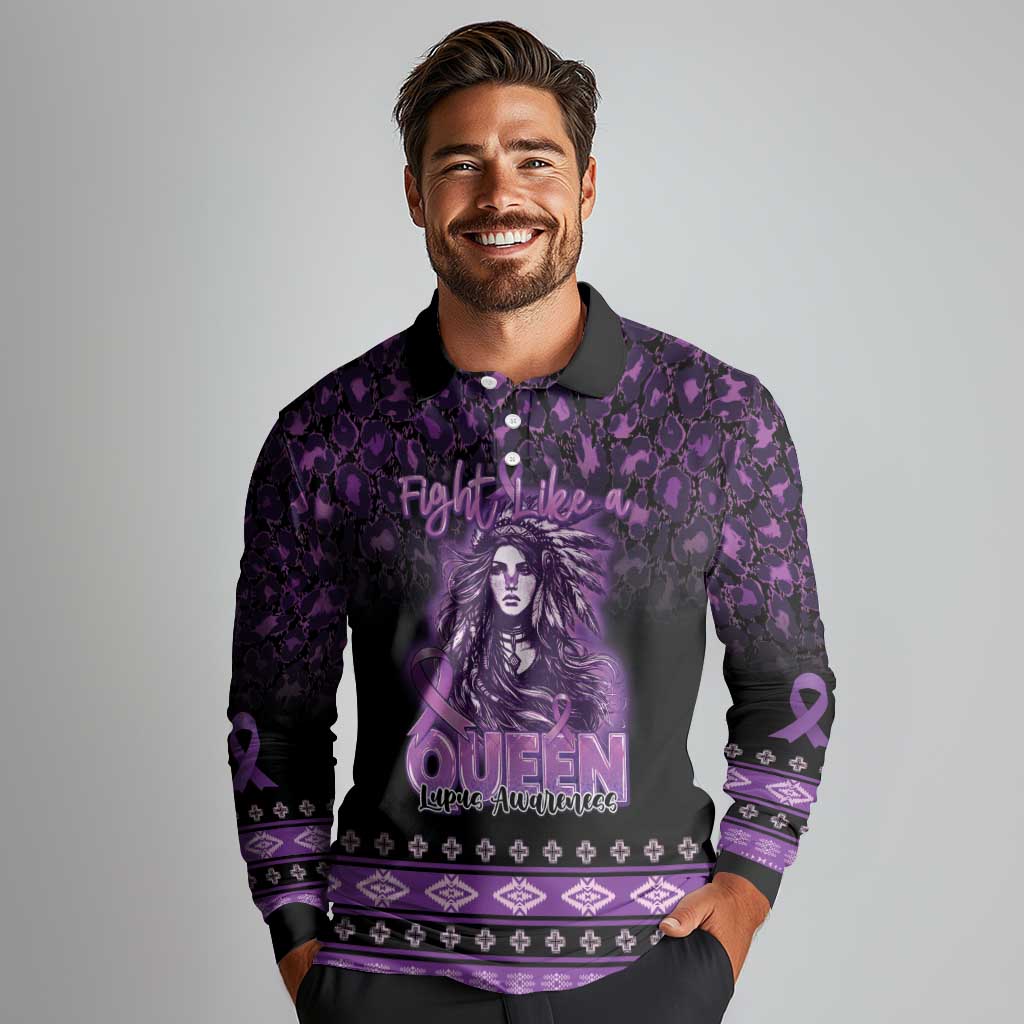 Personalized Native American Lupus Girl Long Sleeve Polo Shirt Fight Like a Queen