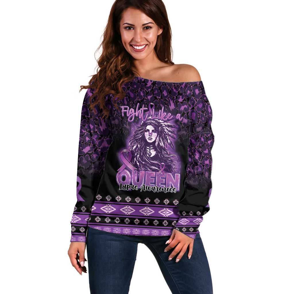 Personalized Native American Lupus Girl Off Shoulder Sweater Fight Like a Queen