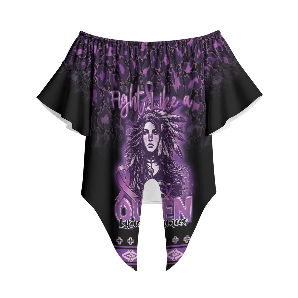 Personalized Native American Lupus Girl Off Shoulder Wrap Waist Top Fight Like a Queen