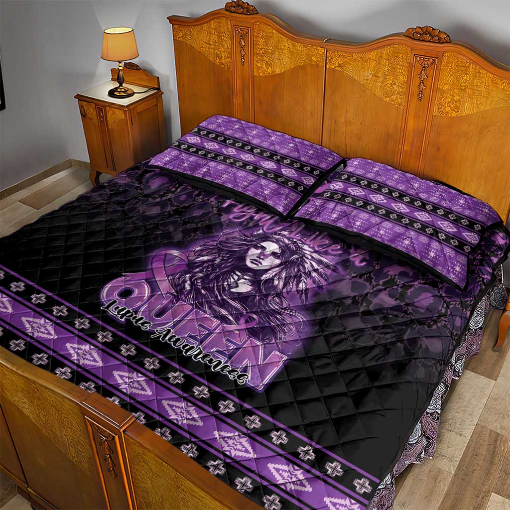 Native American Lupus Girl Quilt Bed Set Fight Like a Queen