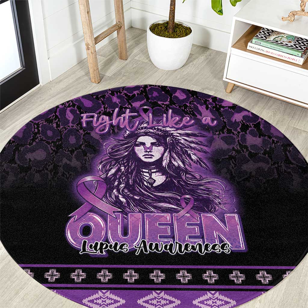 Native American Lupus Girl Round Carpet Fight Like a Queen