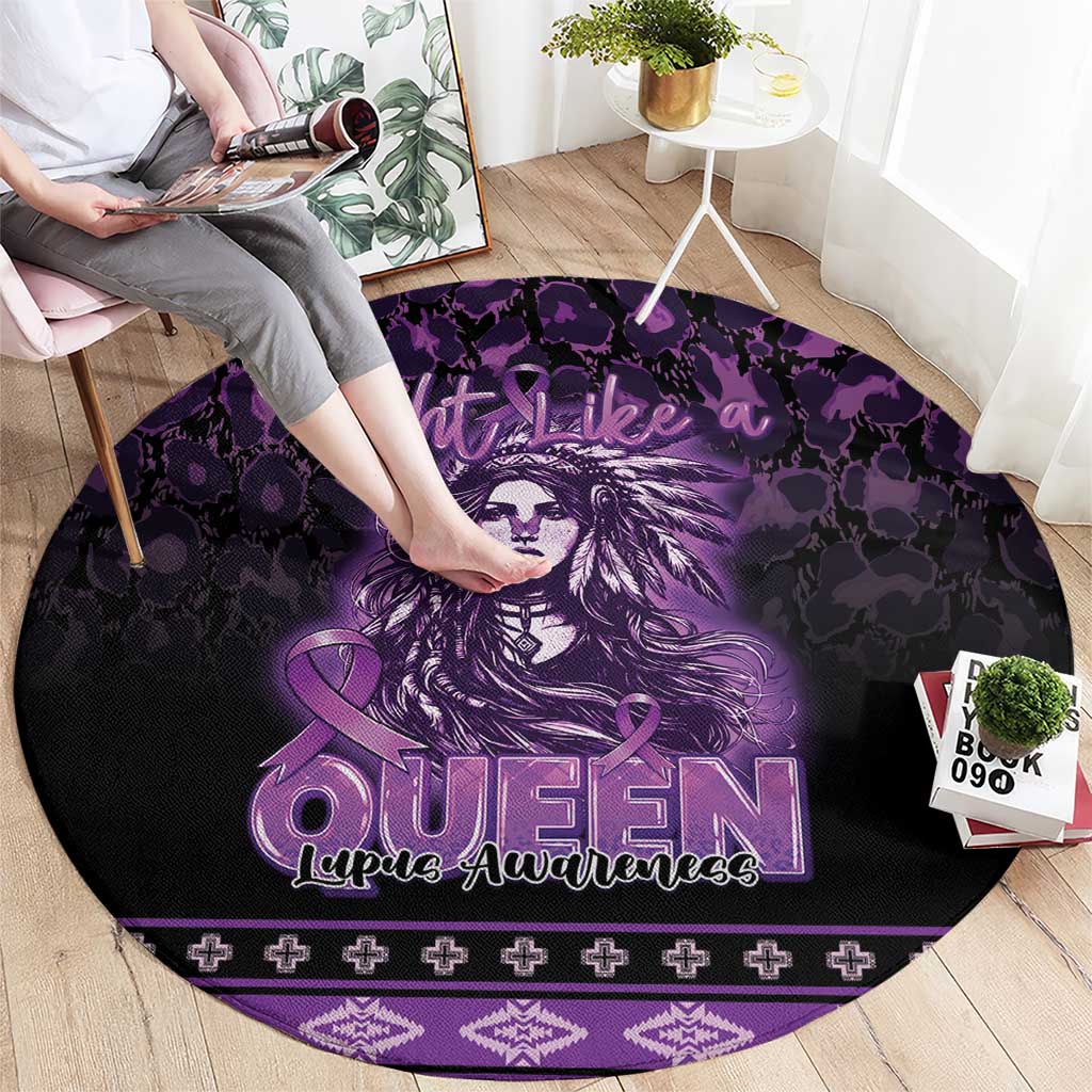 Native American Lupus Girl Round Carpet Fight Like a Queen