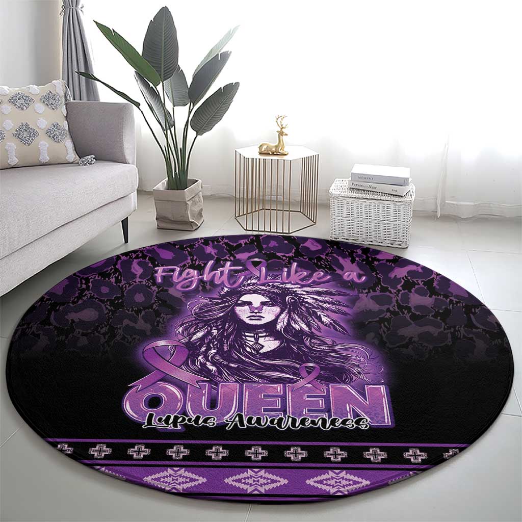 Native American Lupus Girl Round Carpet Fight Like a Queen