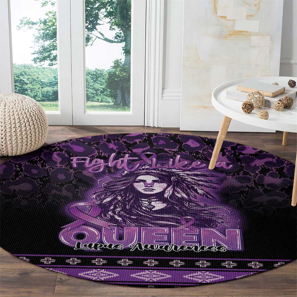 Native American Lupus Girl Round Carpet Fight Like a Queen