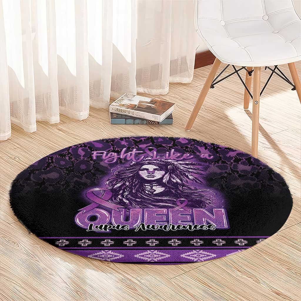 Native American Lupus Girl Round Carpet Fight Like a Queen