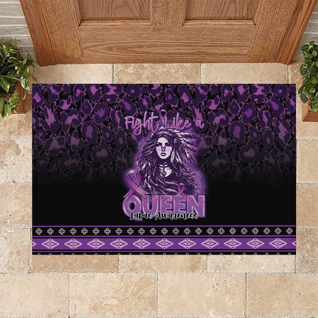 Native American Lupus Girl Rubber Doormat Fight Like a Queen