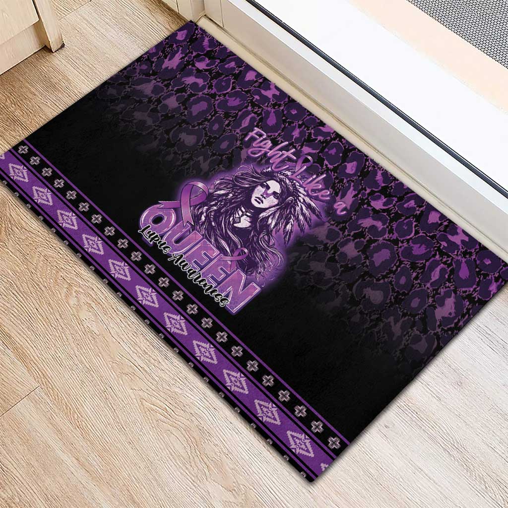 Native American Lupus Girl Rubber Doormat Fight Like a Queen
