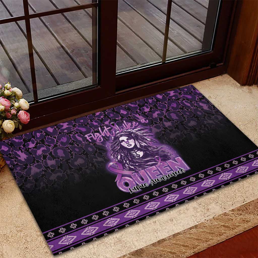 Native American Lupus Girl Rubber Doormat Fight Like a Queen