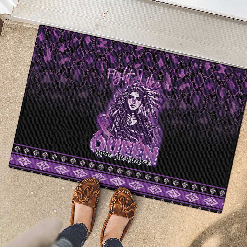 Native American Lupus Girl Rubber Doormat Fight Like a Queen