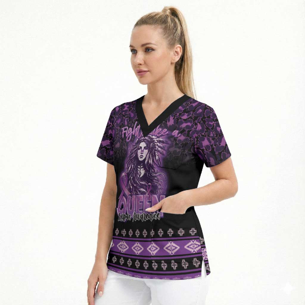 Personalized Native American Lupus Girl Scrub Top Fight Like a Queen