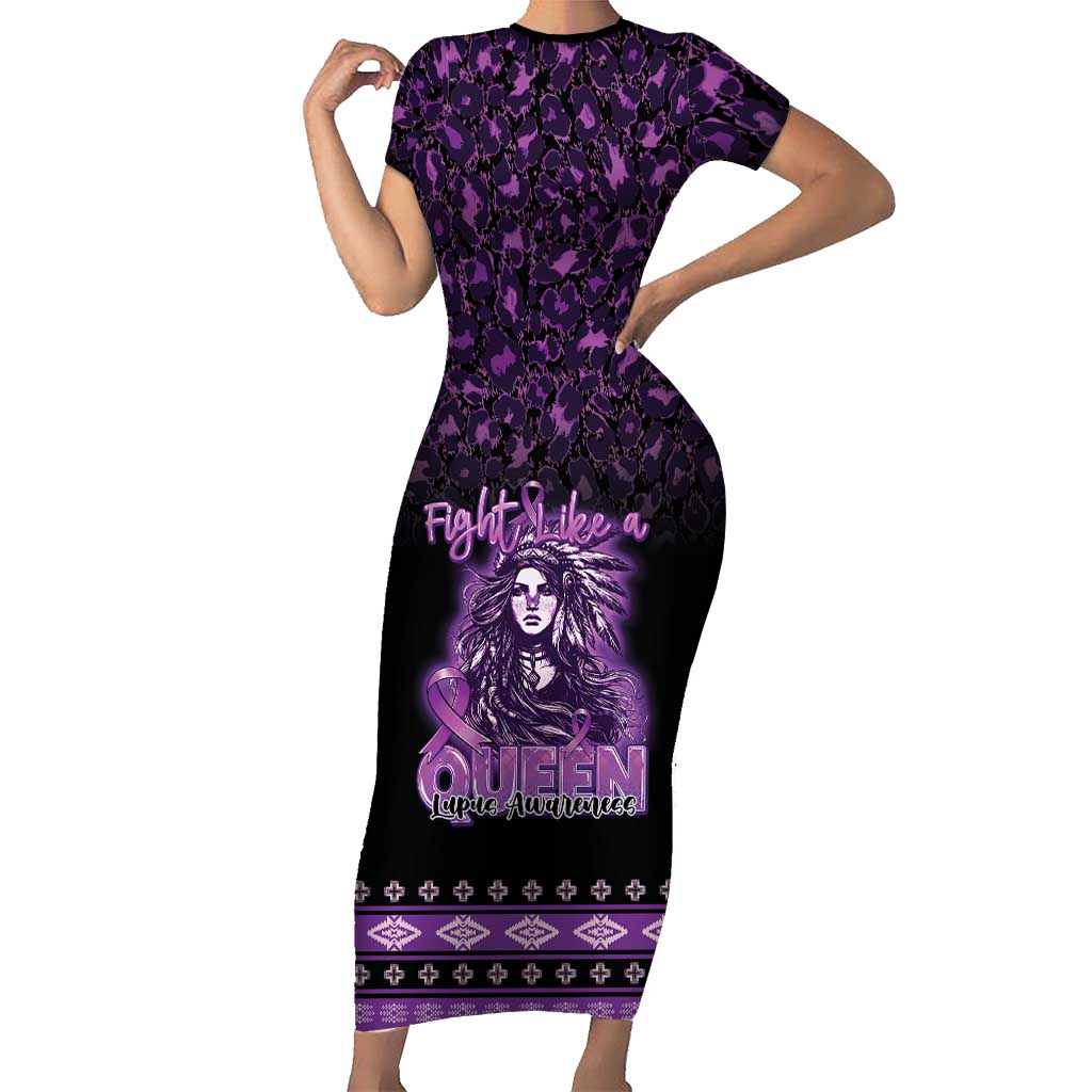 Personalized Native American Lupus Girl Short Sleeve Bodycon Dress Fight Like a Queen
