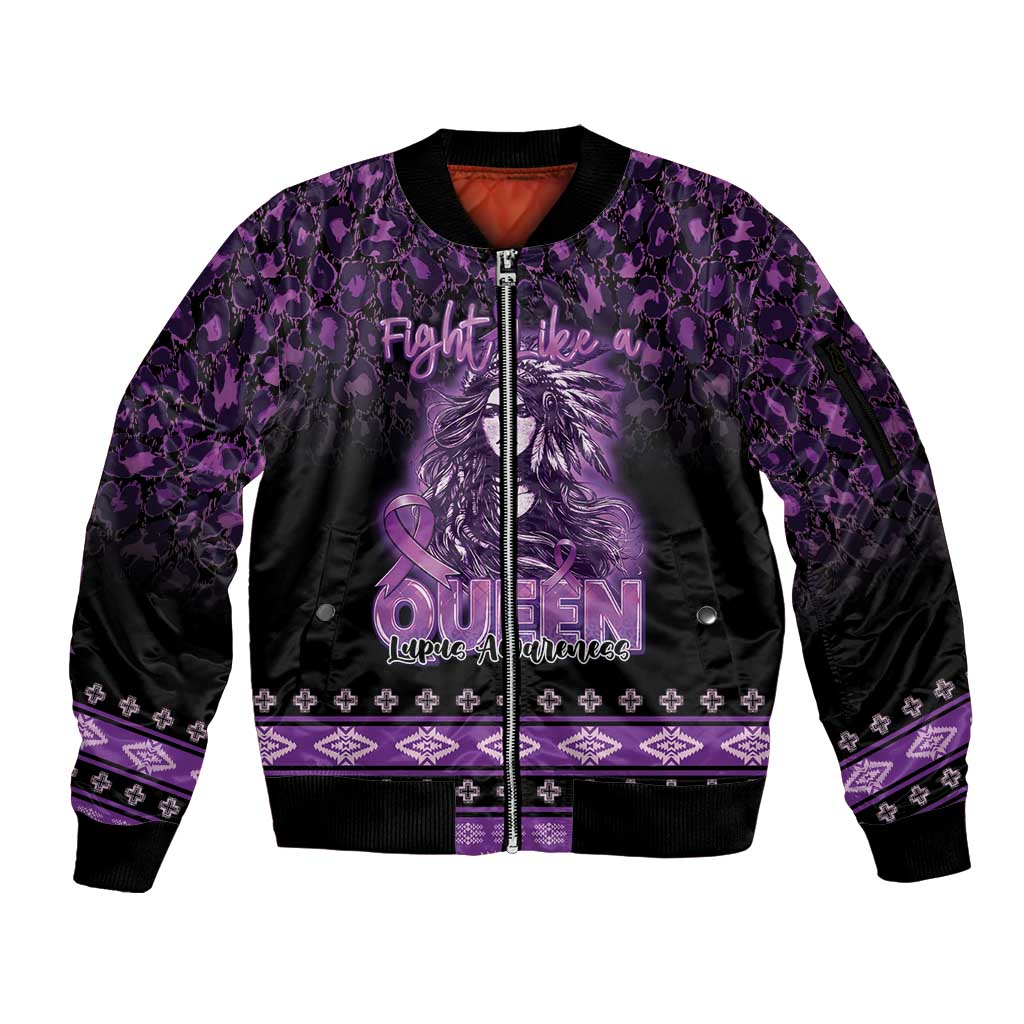 Personalized Native American Lupus Girl Sleeve Zip Bomber Jacket Fight Like a Queen