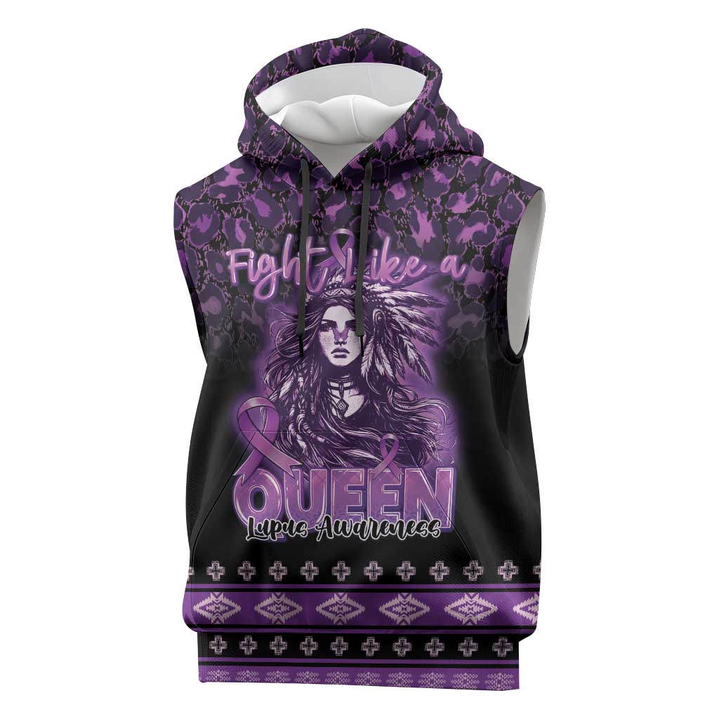 Personalized Native American Lupus Girl Sleeveless Hoodie Fight Like a Queen