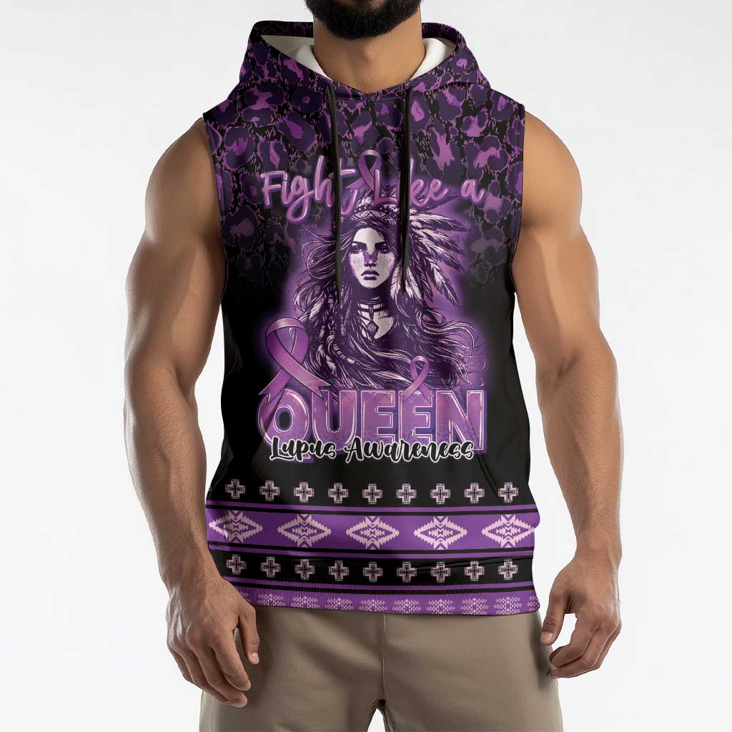 Personalized Native American Lupus Girl Sleeveless Hoodie Fight Like a Queen