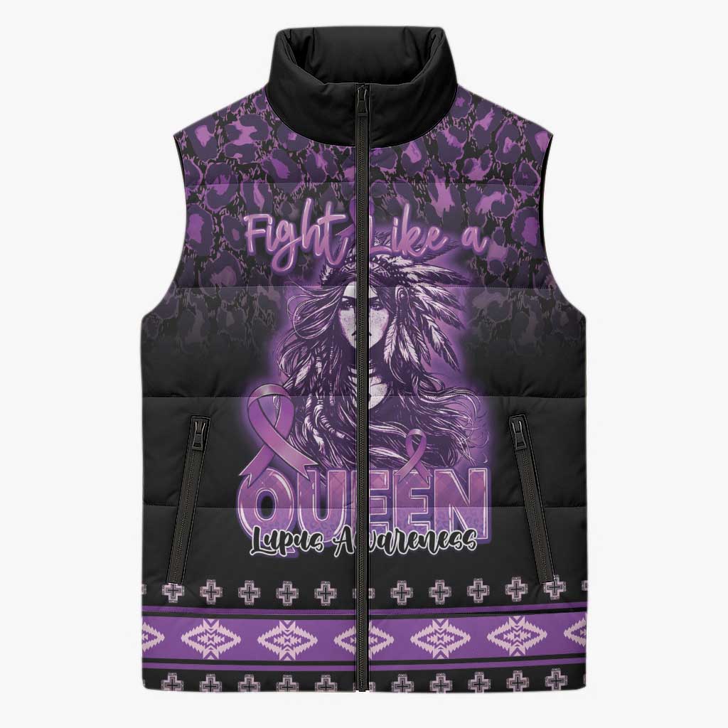 Personalized Native American Lupus Girl Sleeveless Puffer Jacket Fight Like a Queen