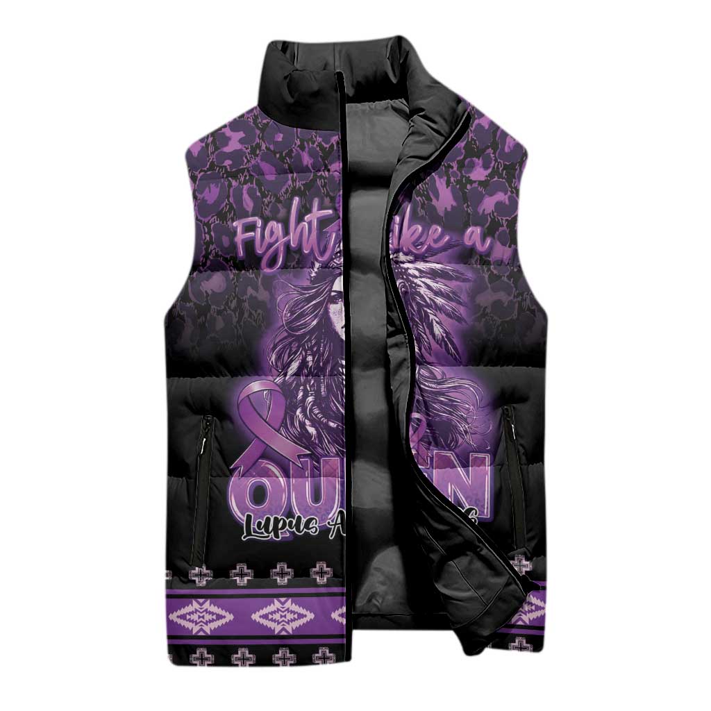 Personalized Native American Lupus Girl Sleeveless Puffer Jacket Fight Like a Queen