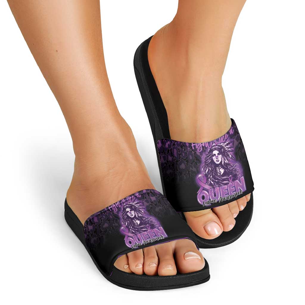 Native American Lupus Girl Slide Sandals Fight Like a Queen