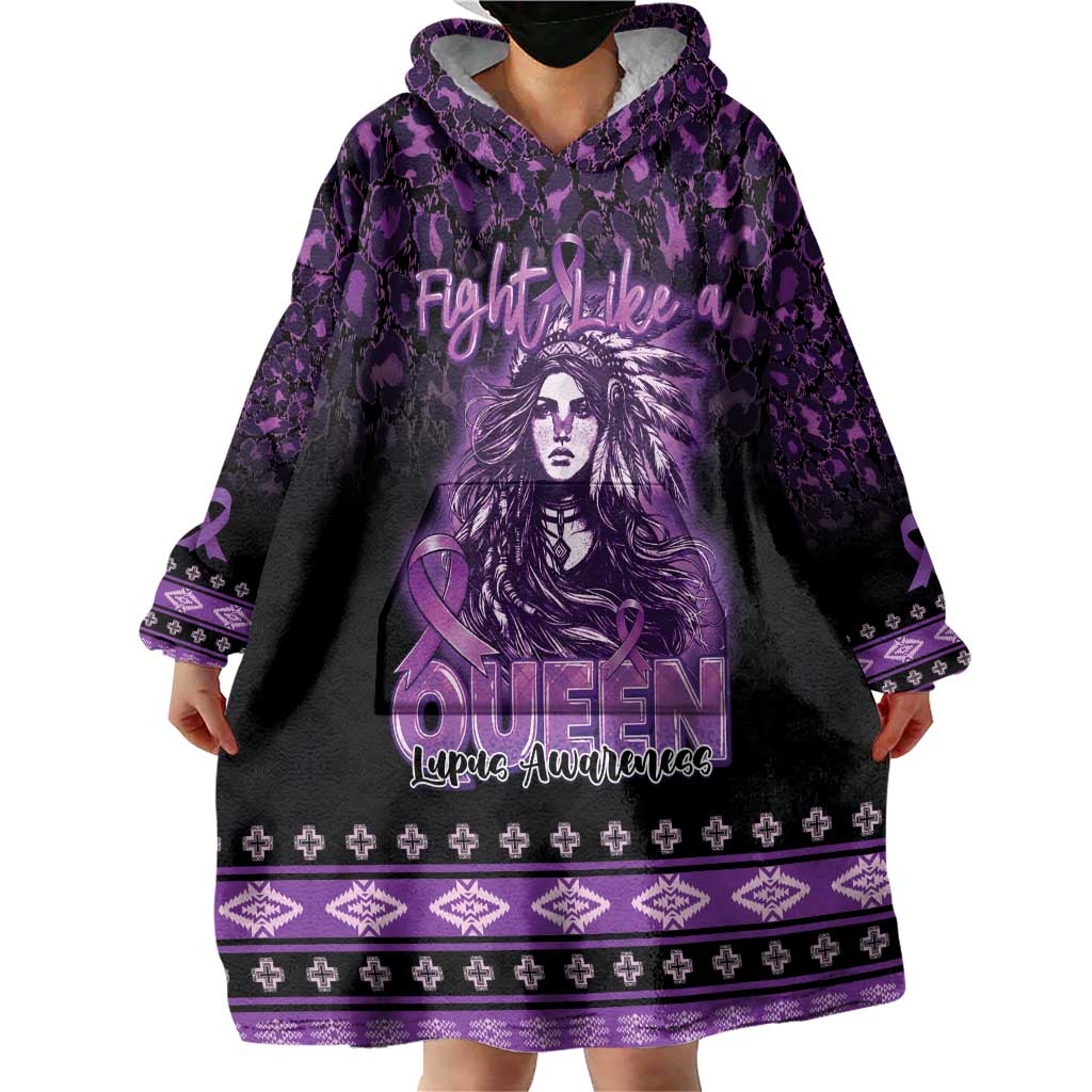 Personalized Native American Lupus Girl Wearable Blanket Hoodie Fight Like a Queen