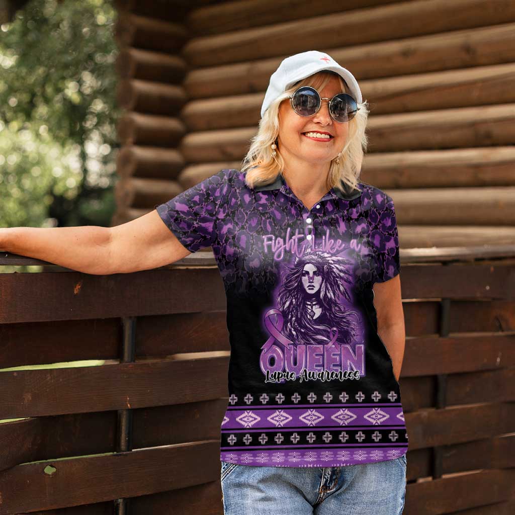 Personalized Native American Lupus Girl Women Polo Shirt Fight Like a Queen