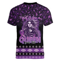 Personalized Native American Lupus Girl Women V-Neck T-Shirt Fight Like a Queen