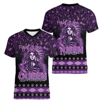 Personalized Native American Lupus Girl Women V-Neck T-Shirt Fight Like a Queen