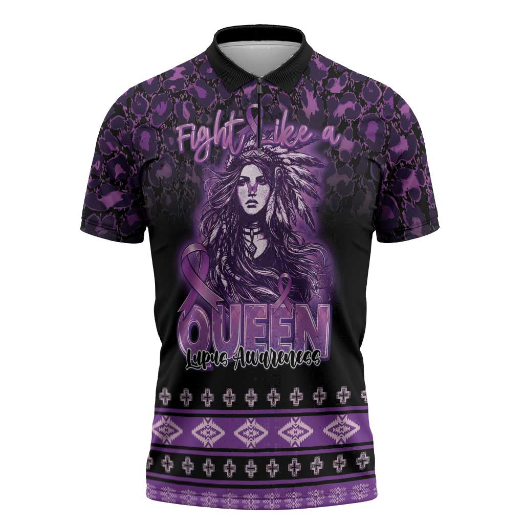 Personalized Native American Lupus Girl Zipper Polo Shirt Fight Like a Queen